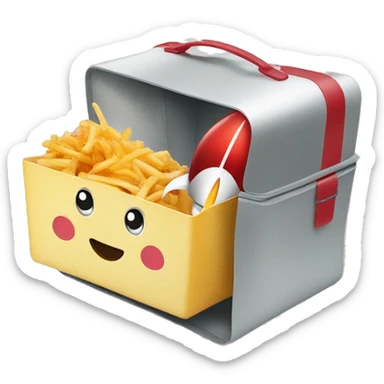 build a square lunchbox with a rocket on it sticker