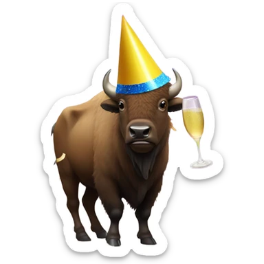 A bison celebrating with champagne  sticker