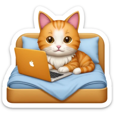 cat in bed with laptop sticker