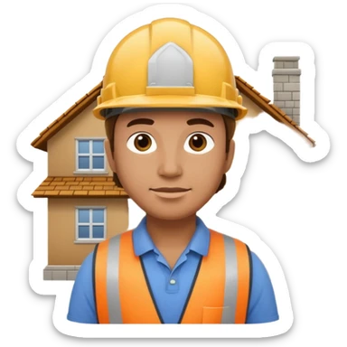 construction worker with helmet standing in front of a house sticker