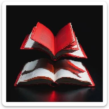 pixel art floating red book with pages turning, dark background, more dramatic lighting sticker