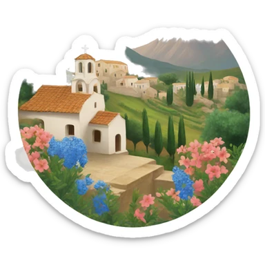 Greek countryside with florals sticker