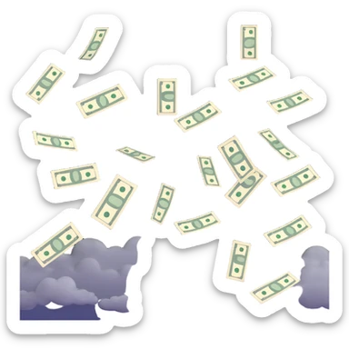 dollar bills raining from cloudy sky sticker