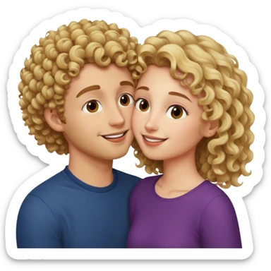 Blonde curly guy kissing on brown haired girl sticker