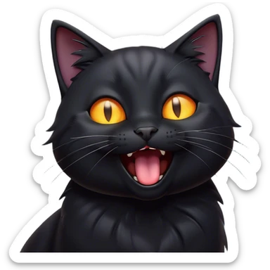 Cinematic Comical Black Cat Portrait Emoji, Head tilted dramatically while yawning exaggeratedly, sleek black fur with subtle hints of dark gray, Simplified yet hilariously adorable features, highly detailed, glowing with an almost sarcastic glow, high shine, a mix of lazy and curious, stylized with a touch of playful whimsy, bright and alert but with a comical expression, soft glowing outline, capturing the essence of a mischievous yet overly dramatic kitten, so funny it feels like it could leap off the screen and sassily demand attention! sticker