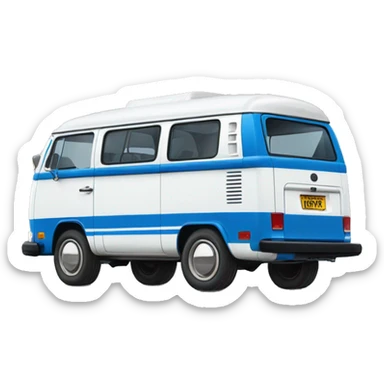 A side profile of a blue and white 1977 vw bus sticker