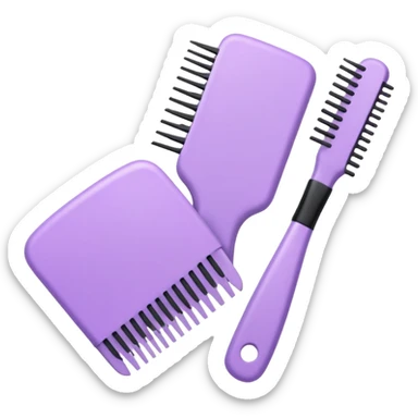 pastel purple hair brush and comb crossed together, both in pastel purple, Apple iOS style emoji sticker