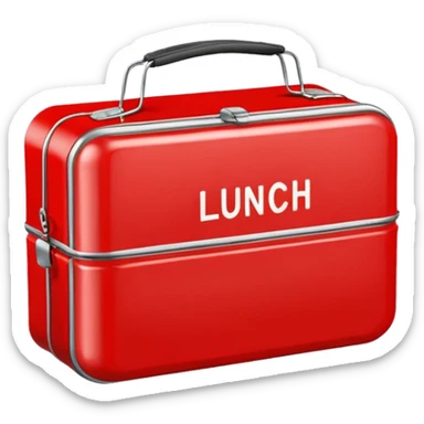 red lunch box with the word lunch on it sticker