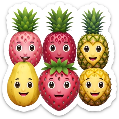 strawberry, blueberry, raspberry, banana, mango, pineapple pink lady apple playing sticker