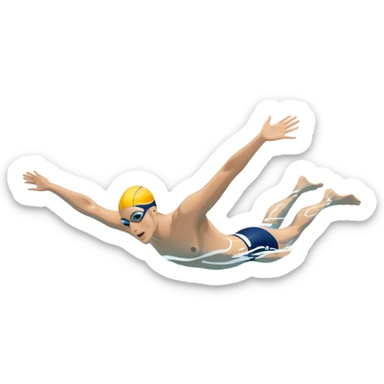 An icon showing a close-up of a swimmer's body gliding through clear pool water, with splashes around. The design includes the swimmer's arms and legs in motion, but faces are not visible. Transparent background highlights the grace and fluidity of swimming. sticker
