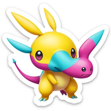 Yellow and cyan and magenta Pokémon-Fakémon-creature sticker