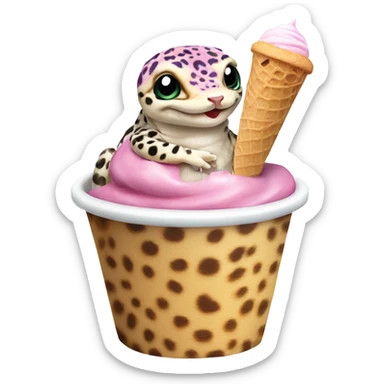 leopard gecko in an ice cream cup sticker