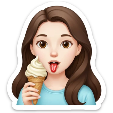 beautiful pale brunette girl with long hair eating ice cream sticker