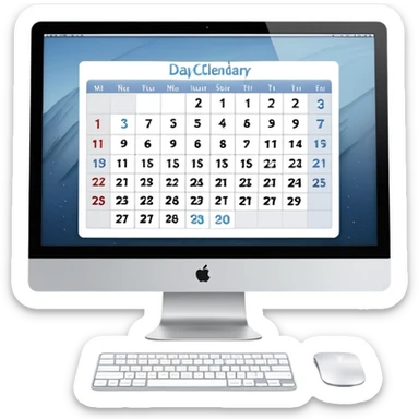 front view of an iMac with a day-calendar on the screen, showing hours and client slots with some booked sticker