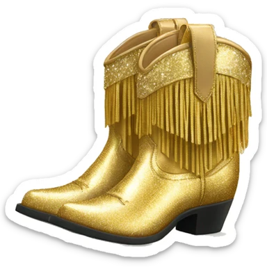 Realistic gold colored fashion cowgirl boots with sparkly shiny glitter fringe on them. sticker