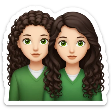 Two besties, 1: long ironed straight darkbrown hair, green eyes, 2: long curly darkbrown hair, brown eyes sticker