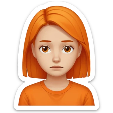25 year old woman in orange shirt, she looks like she is in pain sticker