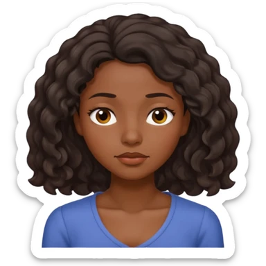 Sleepy face dark brown skin color black women wavy hair shoulder length small eyes sticker