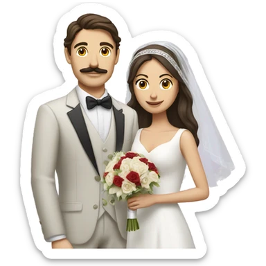 A brunette white man with a mustache marrying a brunette middle eastern woman sticker