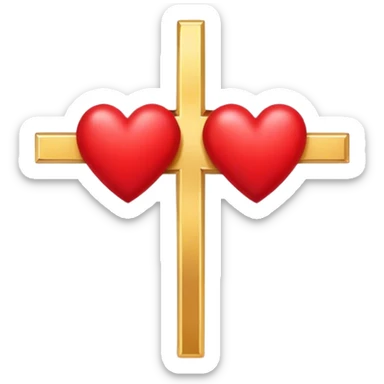 Two red  hearts connected by one simple gold cross  sticker
