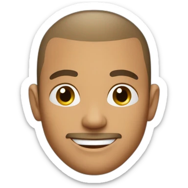 brown male age 28 round face buzz cut hair happy expression sticker