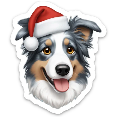 Blue merle border collie with christmas beanie sticker