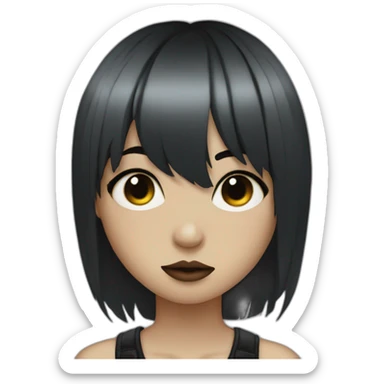 Emo girl with black straight hair with bangs and Facial piercings On her septum and middle lip sticker