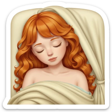 Ginger woman with curtain bangs and wavy hair sleeping on her arms sticker