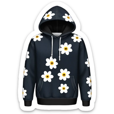 The BLACK Denim Tears Hoodie features a black base with distinctive white open flower spots with empty space in the middle, These hollow ring-like patterns are scattered across. sticker