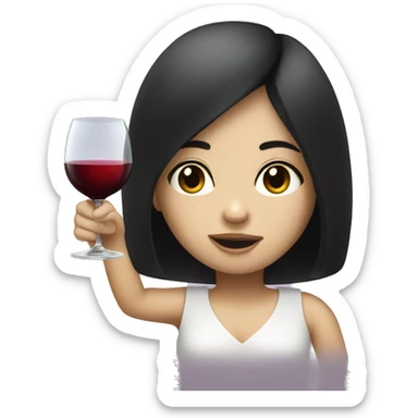 Black hair and white skin girl drink a wine sticker