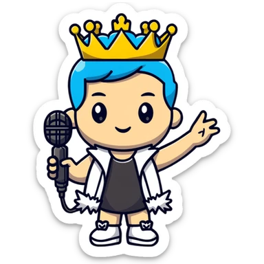 A rock and roll queen with a crown, microphone, and punk rock attitude sticker
