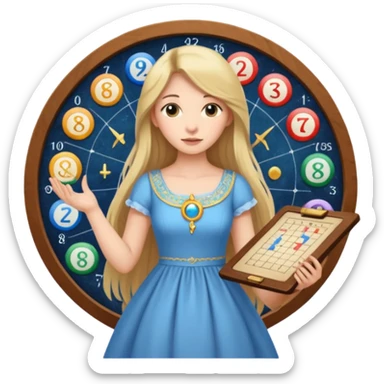 Woman pretty in dress and long hair calculating birth chart sticker