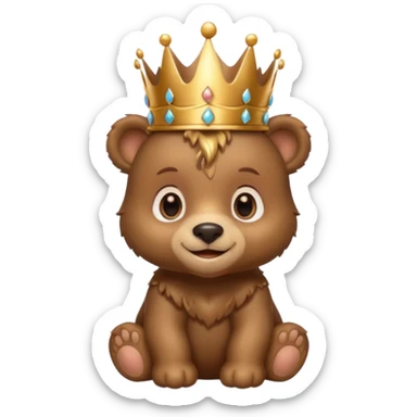 Bear Prince – brown bear cub with a shiny bronze crown, gentle smile. sticker
