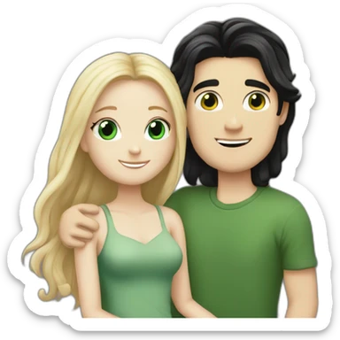 A white girl with long black hair and green eyes hug a tall white boy with blond hair   sticker