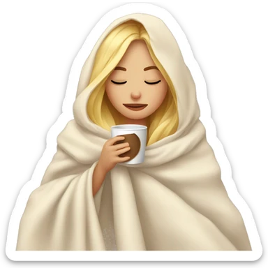 girl inside a blanket sipping coffee eyes closed blonde sticker