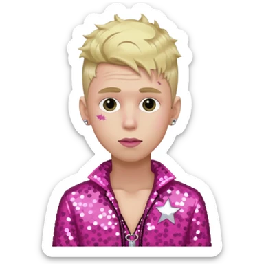 Machine Gun Kelly with blonde hair, dark pink sequin outfit sticker