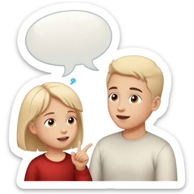 a child talking with a parent, happy and expressive, with speech bubble sticker