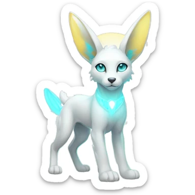Shiny White Angelic Godly Ethereal Majestic Electric Albino Umbreon. cyan eyes and cyan markings. Golden Anubis-rings. full body sticker