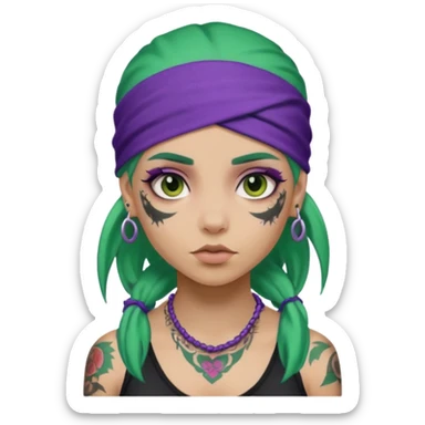 green hair with purple head bandana and lots of face tattoo girl sticker