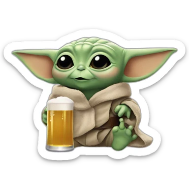baby yoda qui bois une bière sticker