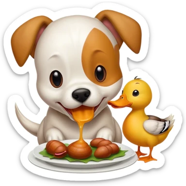 Dog eating a duck and a duck eating a bug sticker
