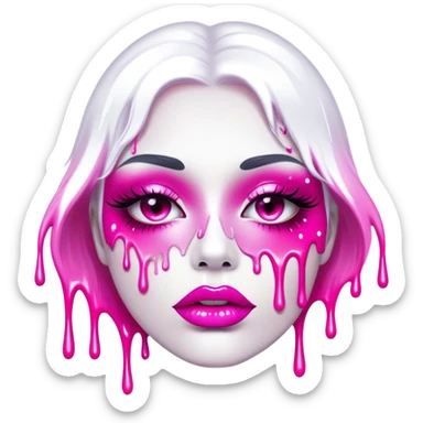 White glossy paint dripping from hot pink ombre glittery lips sticker