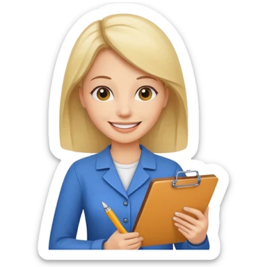 women with clipboard checking page sticker