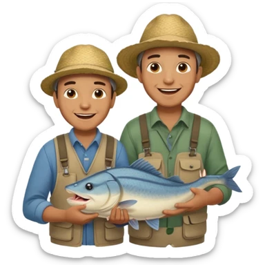 Father and son happy after catching a catfish sticker