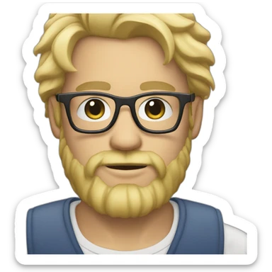 blonde bearded designer with glasses and a mac sticker