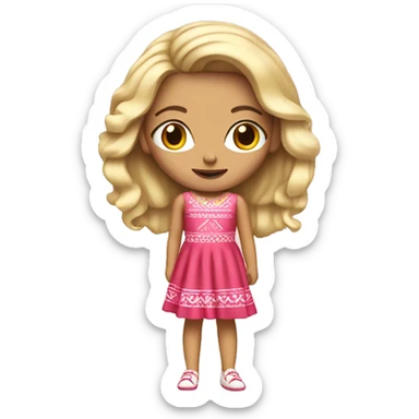Girl with blonde hair red eyes pink dress white shoes Mexican  sticker