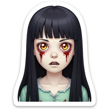 zombie girl with straight long black hair and bangs 🧟‍♀️ sticker