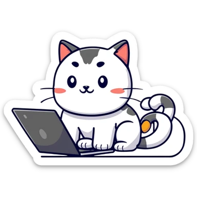 cute sticker of a cat typing on a laptop sticker