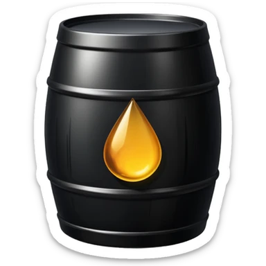 generate an ultra realistic black metal barrel without rust and with a black drop of oil on it sticker