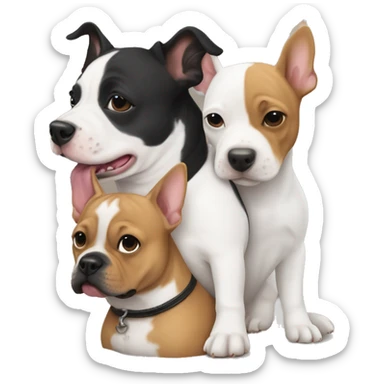 Two dogs, a White Bull terrier, and a black-and-tan frenchie hugging sticker